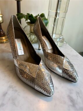 Vintage Frederico Genuine Snakeskin Metallic Silver Pump Size 9